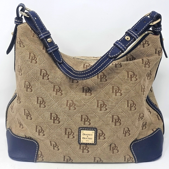 Dooney & Bourke Handbags - Dooney & Bourke Signature Erica Beige/Blue Hobo Canvas Shoulder Bag